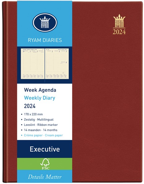 Agenda 2024 Brepols Timing 7 jours/2 pages bordeaux 1 Stuk bij