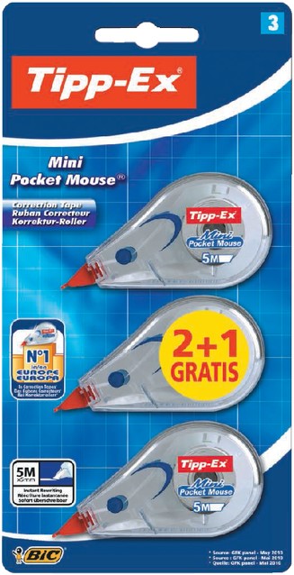 Tipp-Ex correcteur Mini Pocket Mouse, 2+1 gratuit, 6 m