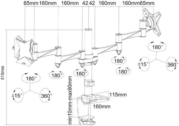 Support écran Neomounts D1330 10-30 avec pince blanc sur