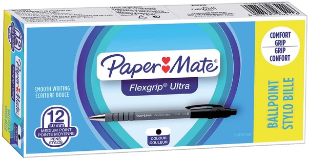 Paper Mate stylo bille Flexgrip Gel, blister de 4 pièces, noir sur