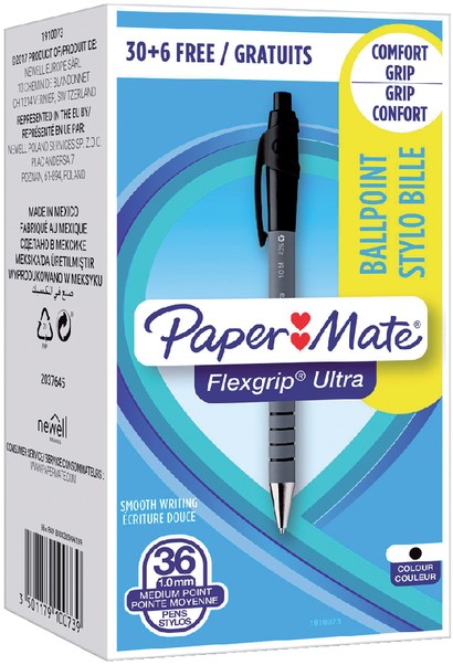 PAPER MATE Stylo à bille FlexGrip Ultra, blister de 5, noir